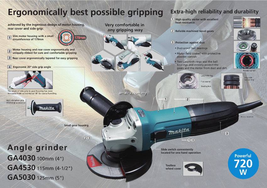 MAKITA GA4030 Angle Grinder 4", 720W, 11000rpm